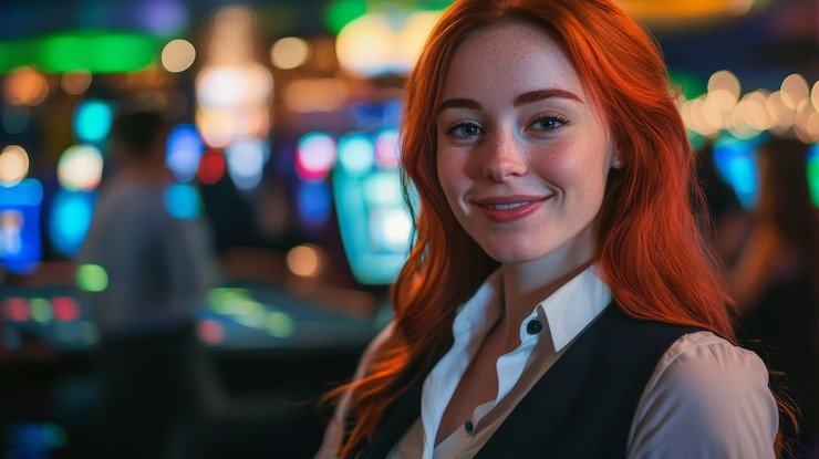 Tampilan meja baccarat rajanagatoto dengan dealer, kartu, dan antarmuka taruhan